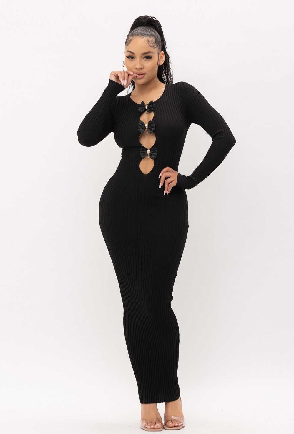 Sexy Black Bow Maxi Dress Front